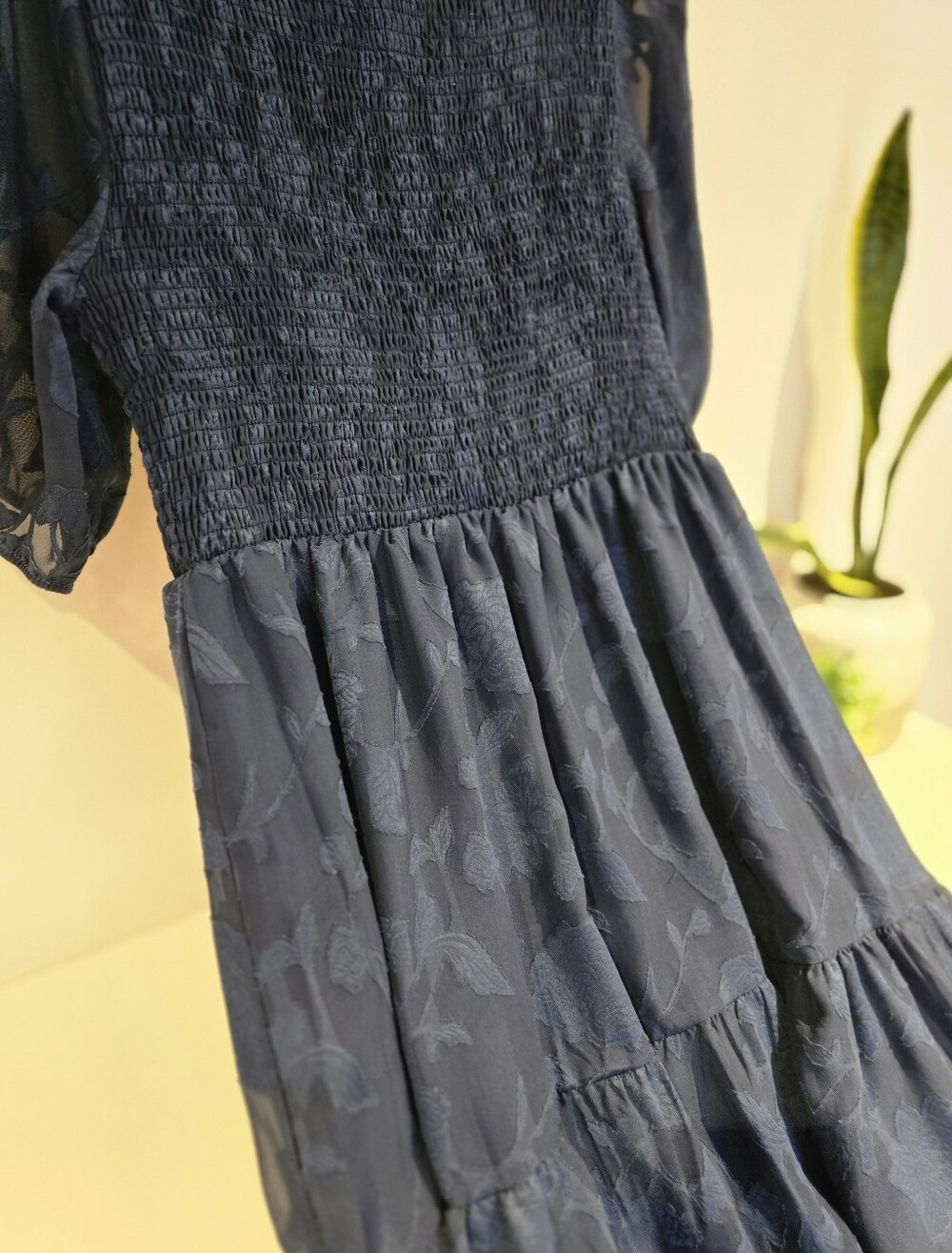 Navy Blue Tiered Floral Dress - Picture 2 of 5